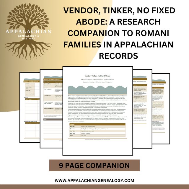 Vendor, Tinker, No Fixed Abode: A Research Companion to Romani Families in Appalachian Records